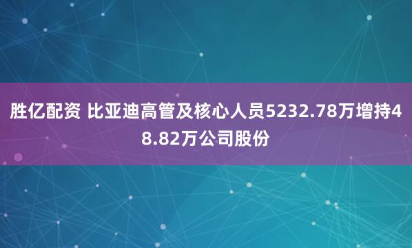 胜亿配资 比亚迪高管及核心人员5232.78万增持48.82万公司股份