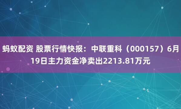 蚂蚁配资 股票行情快报：中联重科（000157）6月19日主力资金净卖出2213.81万元